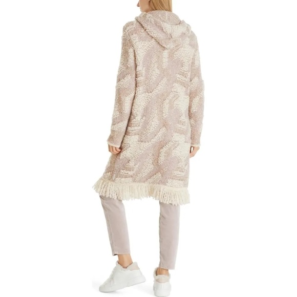 $870 NWT | Marc Cain | N2 Long Cardigan Hooded Knit Fringe Zip Up Wool Alpaca 6 - Picture 4 of 17